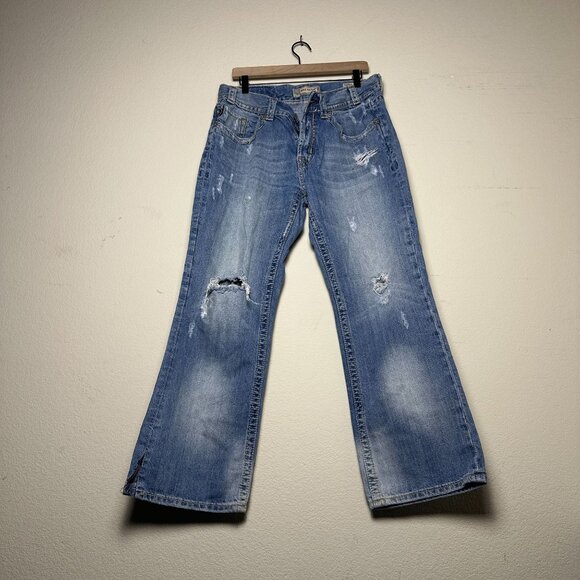 Mek Denim Jeans USA Pants Bootcut Fit Button Fly Men 33x30 Distressed Ripped Y2K - Picture 1 of 16